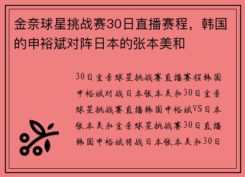 金奈球星挑战赛30日直播赛程，韩国的申裕斌对阵日本的张本美和