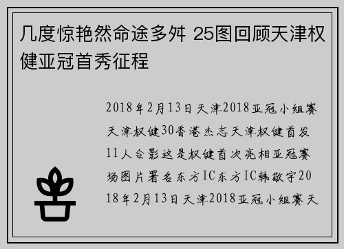 几度惊艳然命途多舛 25图回顾天津权健亚冠首秀征程