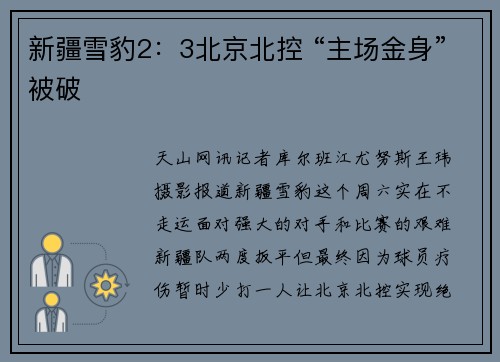 新疆雪豹2：3北京北控 “主场金身”被破