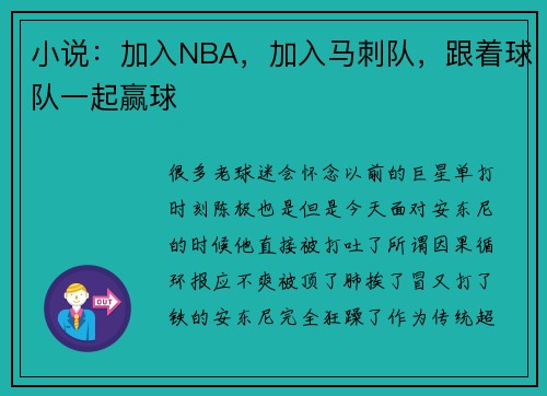 小说：加入NBA，加入马刺队，跟着球队一起赢球