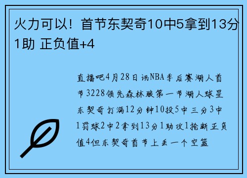火力可以！首节东契奇10中5拿到13分1助 正负值+4